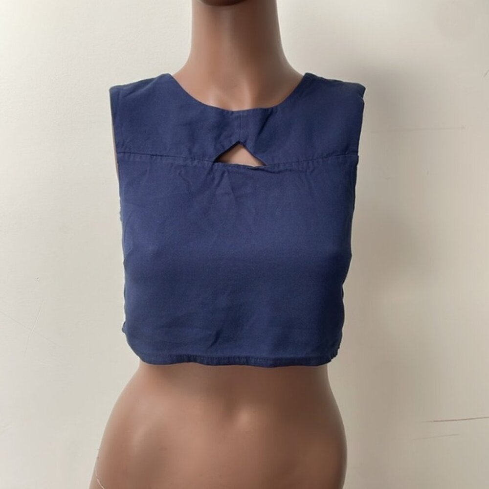 Birds Of North America Cropped Top Sleeveless Cut Out Blue Navy 6 - Picture 3 of 10
